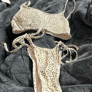 cheers print/polka dot bathing suit.